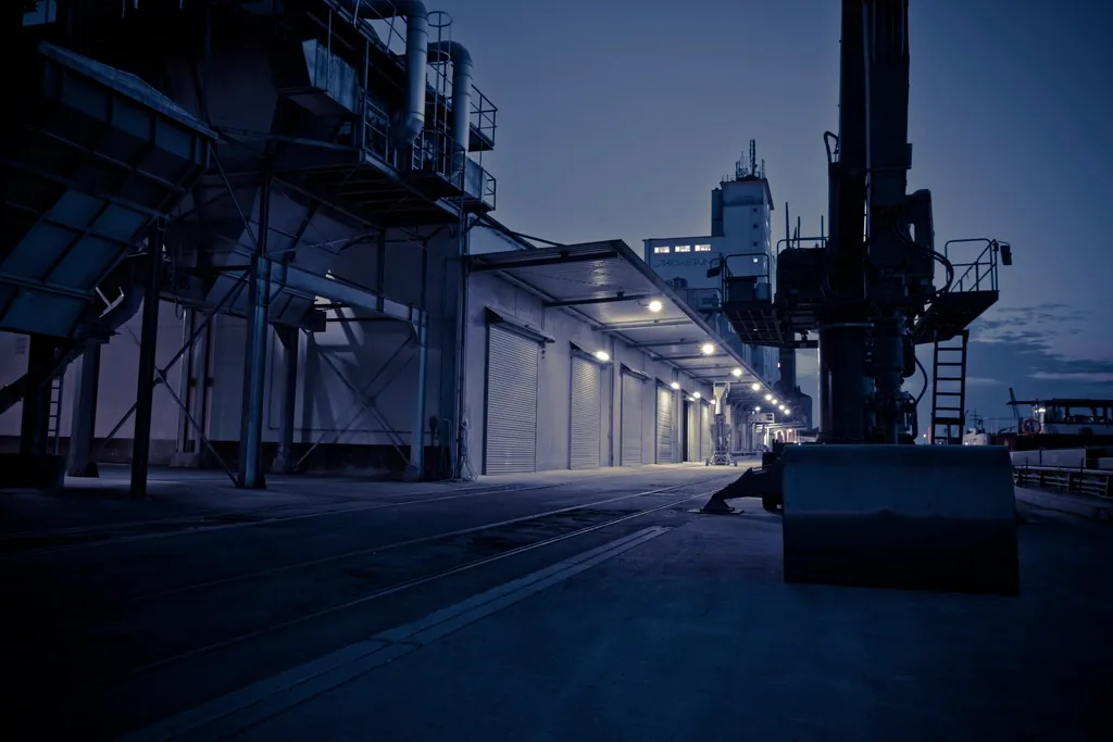Warehouse loading area at night